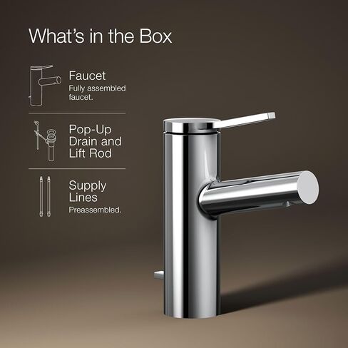 KOHLER K-99491-4-CP Elate Single-Handle Bathroom Sink Faucet, Pop-Up Drain, 1.2 GPM, Single Lever Handle, Sleek Design, Polished Chrome in Saudi Arabia