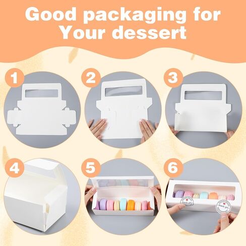 100 عبوة من صناديق الماكارون البيضاء مع نافذة شفافة، وصناديق المعجنات مع 100 قطعة من الملصقات، وتغليف 6-10 ماكارون، وملفات تعريف الارتباط، والكمأة، وهدايا الزفاف DIY، مقاس 8 × 3 × 2 بوصة in Kuwait