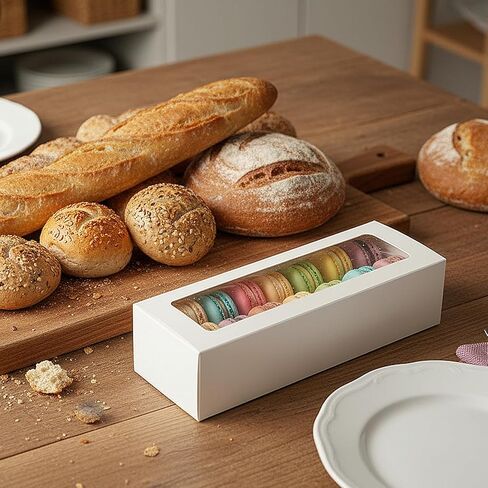 100 عبوة من صناديق الماكارون البيضاء مع نافذة شفافة، وصناديق المعجنات مع 100 قطعة من الملصقات، وتغليف 6-10 ماكارون، وملفات تعريف الارتباط، والكمأة، وهدايا الزفاف DIY، مقاس 8 × 3 × 2 بوصة in Kuwait