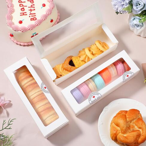 100 عبوة من صناديق الماكارون البيضاء مع نافذة شفافة، وصناديق المعجنات مع 100 قطعة من الملصقات، وتغليف 6-10 ماكارون، وملفات تعريف الارتباط، والكمأة، وهدايا الزفاف DIY، مقاس 8 × 3 × 2 بوصة in Kuwait