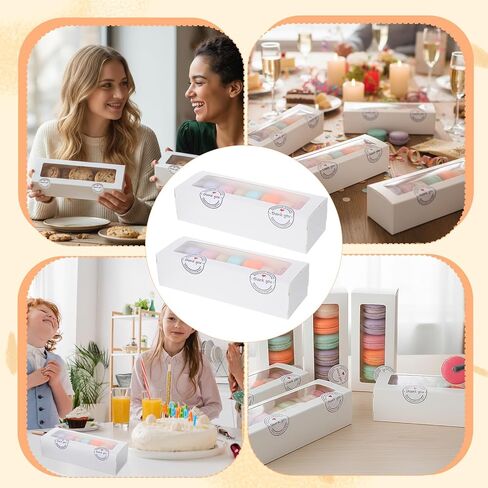 100 عبوة من صناديق الماكارون البيضاء مع نافذة شفافة، وصناديق المعجنات مع 100 قطعة من الملصقات، وتغليف 6-10 ماكارون، وملفات تعريف الارتباط، والكمأة، وهدايا الزفاف DIY، مقاس 8 × 3 × 2 بوصة in Kuwait