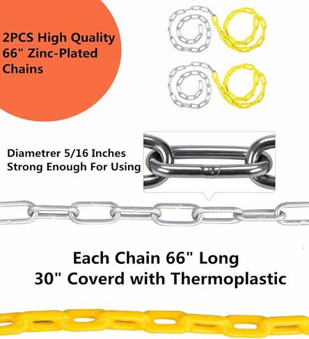 ABUSA 2Pcs 66" Swing Chains with 4Pcs Quick Connection Hooks, Heavy Duty Swing Hanging Chain Kit for Indoor Outdoor Playground Equipment,Swing Set,Boxing Bag and More, 1000 lb Capacity（SC006） in Saudi Arabia