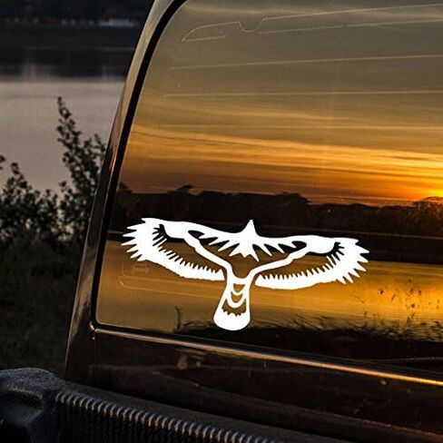 Eagle Soaring Vinyl Sticker - White - Car Bumper Window Sticker 6" x 3" in Saudi Arabia