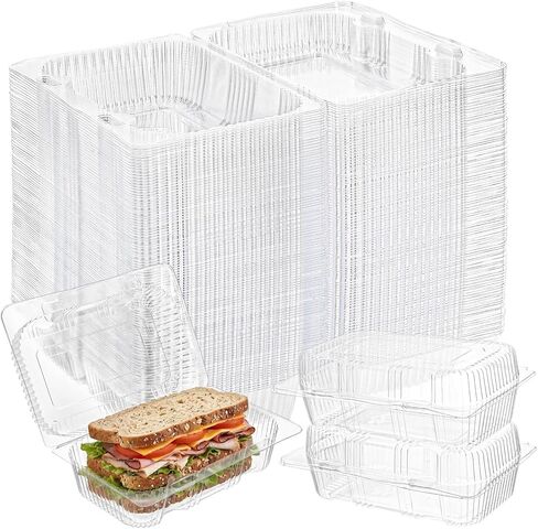 Peohud 100 Pcs Disposable Plastic Hinged Food Containers, Clear Clamshell Take Out Loaf Containers with Lids for Cake, Slice, Salad, Sandwich, Pastry, Cookie, 7.4 x 4.9 x 2.6 Inches in Saudi Arabia