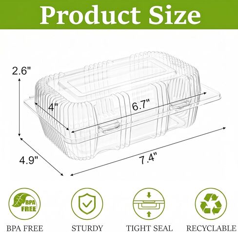 Peohud 100 Pcs Disposable Plastic Hinged Food Containers, Clear Clamshell Take Out Loaf Containers with Lids for Cake, Slice, Salad, Sandwich, Pastry, Cookie, 7.4 x 4.9 x 2.6 Inches in Saudi Arabia