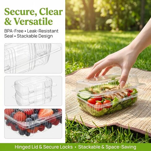 Peohud 100 Pcs Disposable Plastic Hinged Food Containers, Clear Clamshell Take Out Loaf Containers with Lids for Cake, Slice, Salad, Sandwich, Pastry, Cookie, 7.4 x 4.9 x 2.6 Inches in Saudi Arabia