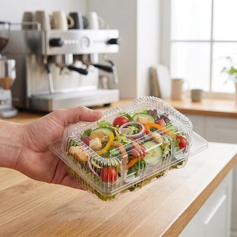 Peohud 100 Pcs Disposable Plastic Hinged Food Containers, Clear Clamshell Take Out Loaf Containers with Lids for Cake, Slice, Salad, Sandwich, Pastry, Cookie, 7.4 x 4.9 x 2.6 Inches in Saudi Arabia