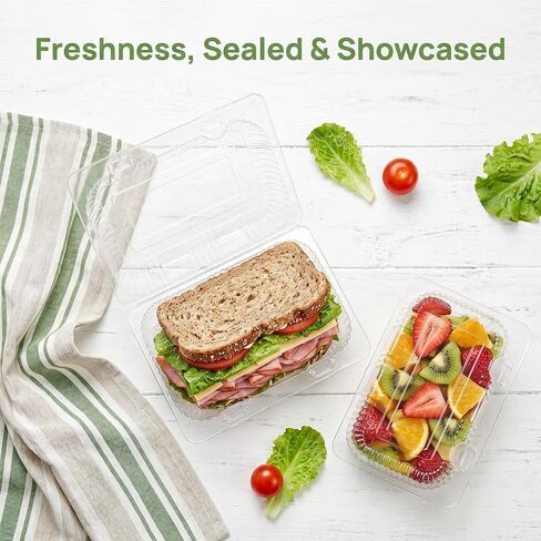 Peohud 100 Pcs Disposable Plastic Hinged Food Containers, Clear Clamshell Take Out Loaf Containers with Lids for Cake, Slice, Salad, Sandwich, Pastry, Cookie, 7.4 x 4.9 x 2.6 Inches in Saudi Arabia