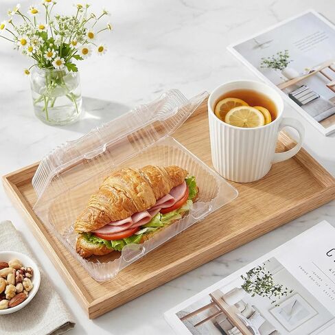 Peohud 100 Pcs Disposable Plastic Hinged Food Containers, Clear Clamshell Take Out Loaf Containers with Lids for Cake, Slice, Salad, Sandwich, Pastry, Cookie, 7.4 x 4.9 x 2.6 Inches in Saudi Arabia