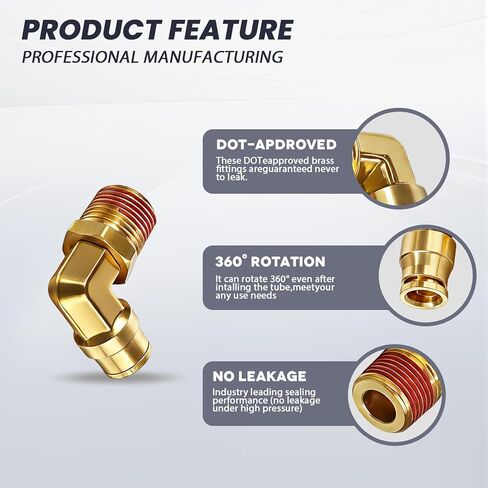 90 Degree Swivel Elbow Push to Connect Fittings,Brass Air Line Connector (Pack of 5) – DOT Air Brake Line Quick Fittings for Truck and Pneumatic System (1/4"OD x 1/2" NPT) in Saudi Arabia