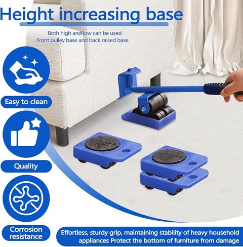 Huakaile Heavy Duty Furniture Lift Mover Tool Set, 1322 Lbs Load Capacity Furniture Lifter with Wheels Pallet, Adjustable Appliance Rollers Dolly for Table Refrigerator Floors Cabinet (Blue) in Saudi Arabia