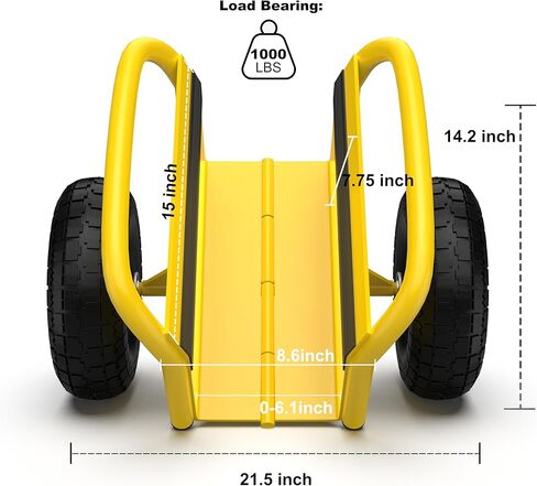 Heavy Duty Panel Dolly with Handle & 2 10" Solid Rubber Tires Wheels - 1000LBS Load Capacity for Drywall Sheet & Appliance Moving - All Terrain Cart - Yellow in Saudi Arabia