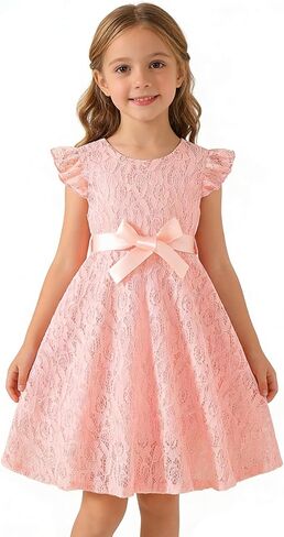 Elegant Lace Crew Neck Wedding Party Flower Girl Dress in Saudi Arabia