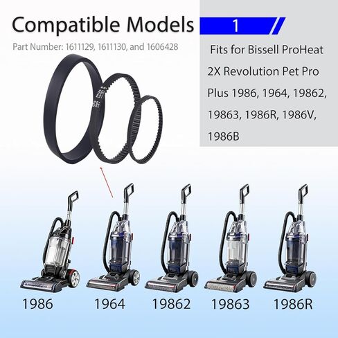 مجموعة أحزمة بديلة 1611129، 1611130، 1606428، لسلسلة Bissell ProHeat 2X Revolution Pet Pro Carpet Cleaner 1986، 1964، 2007، 2007P in Kuwait