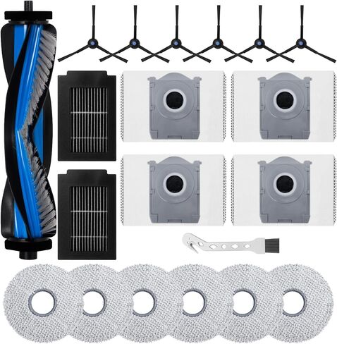 مجموعة مكونة من 20 ملحقًا لجهاز Ecovacs Deebot T50 Max Pro Omni - 1 فرشاة رئيسية، 6 فرش جانبية، 2 مرشحات، 6 ممسحات، 4 أكياس غبار، 1 فرشاة تنظيف in Kuwait