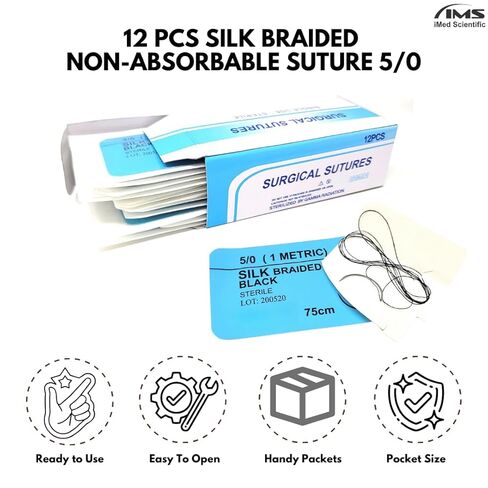 IMEDS Training Sutures 5/0 Silk, Box of 12 Pcs Suture Thread with Needle, Demo Teaching Set in Saudi Arabia