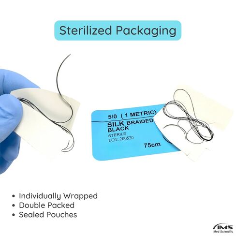 IMEDS Training Sutures 5/0 Silk, Box of 12 Pcs Suture Thread with Needle, Demo Teaching Set in Saudi Arabia