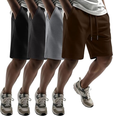 4 Pack Men‘s Athletic Shorts Pockets 9 Inch Sweat Summer Elastic Waist Workout Sports Gym Loose Fit Pants Clothes in Saudi Arabia