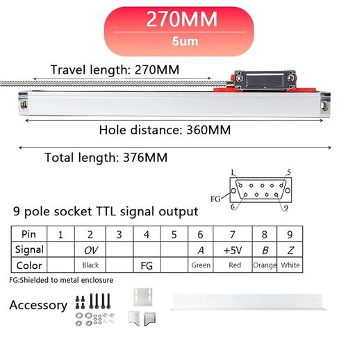 أجهزة الاستشعار الخطية، مساطر خط مقياس الأبعاد البصرية، 5U 5V TTL لآلة المخرطة CNC 70/670 مم، قطعة واحدة (KA-300-270mm) in Kuwait