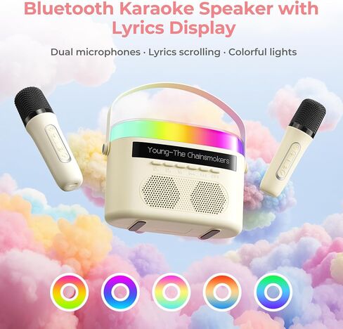آلة كاريوكي محمولة للبالغين والأطفال، شاشة عرض كلمات مدمجة وإضاءة RGB، 2 ميكروفونات لاسلكية ذاتية الشحن، تتصل بالتلفزيون لحفلات المنزل وأعياد الميلاد والتخييم في الهواء الطلق in Saudi Arabia