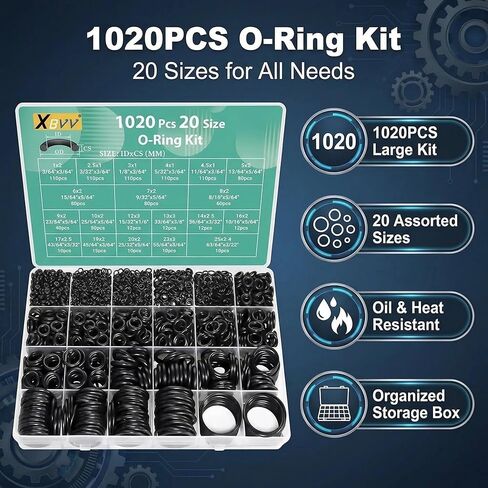 1020 Pcs O Ring Kit 20 Size Nitrile Rubber O Ring Assortment Set for Car Auto Vehicle Repair Faucet Plumbing Air or Gas Sealing Connections Resist Oil and Heat (1020P) in Saudi Arabia