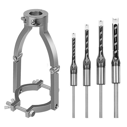 Square Hole Drill Bit Adapter with 4-Piece Square Hole Drill Bit Set, Mortise and Tenon Jig, Dual-Use Mortising Attachment for Drill Press & Hand Drill, Mortising Machine Accessory in Saudi Arabia
