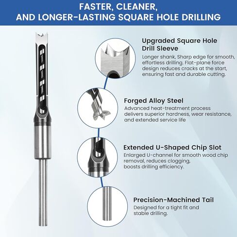 Square Hole Drill Bit Adapter with 4-Piece Square Hole Drill Bit Set, Mortise and Tenon Jig, Dual-Use Mortising Attachment for Drill Press & Hand Drill, Mortising Machine Accessory in Saudi Arabia