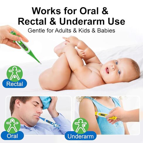 Digital Thermometer for Adults & Kids, Cartoon Design Oral Thermometer for Babies, Accurate Body Temperature Reading in 60 Seconds,with Fever Alert Sound Feature - 3 Pack in Kuwait