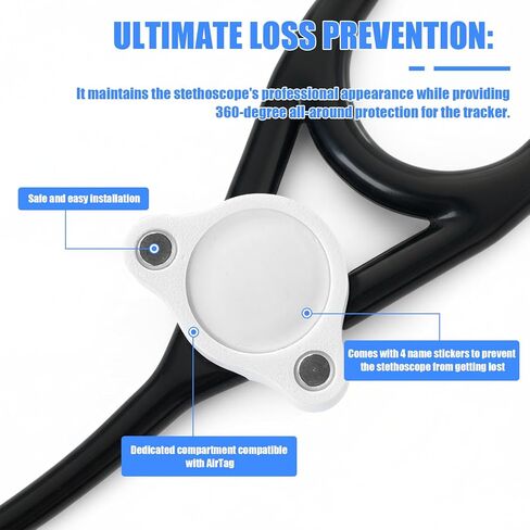 حامل تعقب سماعة الطبيب متوافق مع EKO Core 500، متوافق مع AirTag، حامل آمن مضاد للفقد مع 4 ملصقات للأسماء، حقيبة خفيفة الوزن لتتبع سلامة سماعة الطبيب للأطباء والممرضات in Kuwait