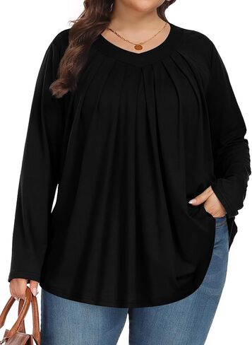 Tencede Womens Plus Size Tops Long Sleeve Shirts V Neck Tunic Blouses 1X-5X in Saudi Arabia