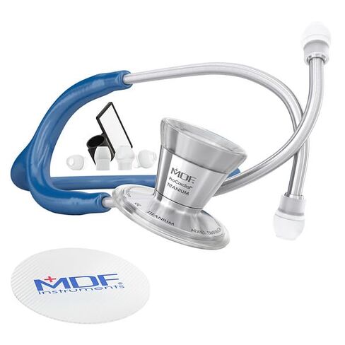 سماعة الطبيب MDF Instruments ProCardial Core™ خفيفة الوزن من التيتانيوم مزدوجة الرأس - مع قطعة صدر من التيتانيوم وسماعة رأس - أزرق ملكي (ماليبلو) (MDF797T-10) in Saudi Arabia