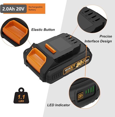 حزمة بطارية MAXXT 20V 2.0Ah، منتجات MAXXT المتوافقة، توفر قدرة تحمل طويلة الأمد، استخدام شحن سريع (برتقالي، 2.0Ah) in Kuwait