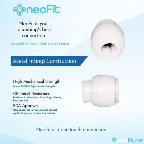 NeoFit Acetal White Tube End Stop Fitting for 1/4 "OD Tube، غطاء دفع مع ختم حلقة دائرية EPDM من الفئة الغذائية، مناسب لتطبيقات المياه والهواء والمشروبات والغاز من Neo-Pure in Kuwait
