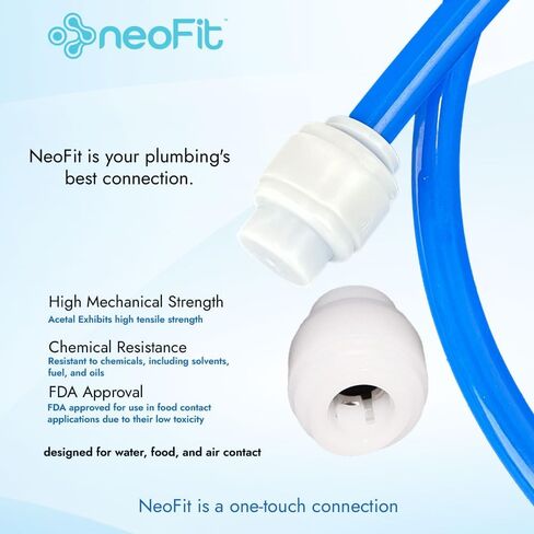 NeoFit Acetal White Tube End Stop Fitting for 1/4 "OD Tube، غطاء دفع مع ختم حلقة دائرية EPDM من الفئة الغذائية، مناسب لتطبيقات المياه والهواء والمشروبات والغاز من Neo-Pure in Kuwait