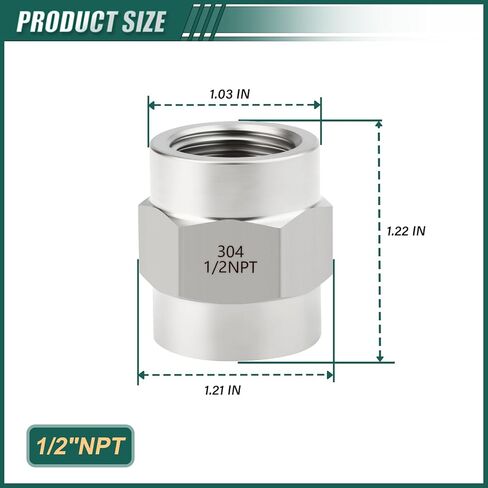 2 قطعة 304 الفولاذ المقاوم للصدأ تركيب الأنابيب ، اقتران ، 1/2 "NPT أنثى x 1/2" NPT أنثى تركيب الأنابيب ، للوقود/الهواء/السائل/النفط/الغاز in Kuwait