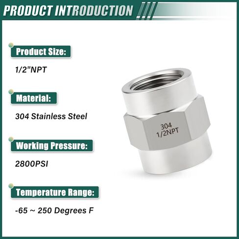 2 قطعة 304 الفولاذ المقاوم للصدأ تركيب الأنابيب ، اقتران ، 1/2 "NPT أنثى x 1/2" NPT أنثى تركيب الأنابيب ، للوقود/الهواء/السائل/النفط/الغاز in Kuwait