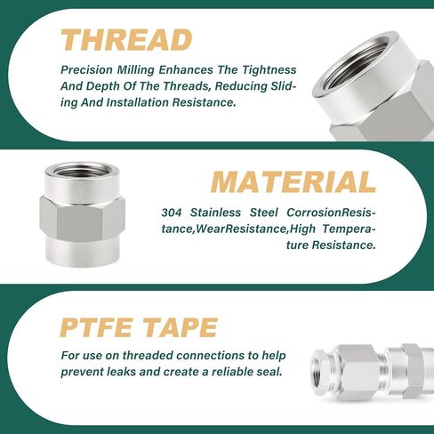 2 قطعة 304 الفولاذ المقاوم للصدأ تركيب الأنابيب ، اقتران ، 1/2 "NPT أنثى x 1/2" NPT أنثى تركيب الأنابيب ، للوقود/الهواء/السائل/النفط/الغاز in Kuwait
