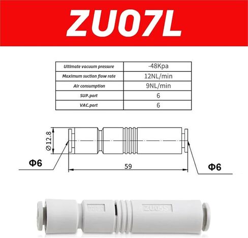1pcs Tubular Vacuum Generator ZV-06 08 ZU05S Pneumatic Chuck Parts Straight ZU07S ZU05L ZU07L 6mm Negative Pressure Ejector VML1006(ZU07L) in Saudi Arabia