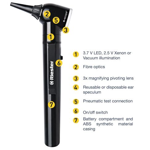 Riester 2101-201 e-scope Direct Illumination Otoscope with 2.5V Xenon, Black in Saudi Arabia