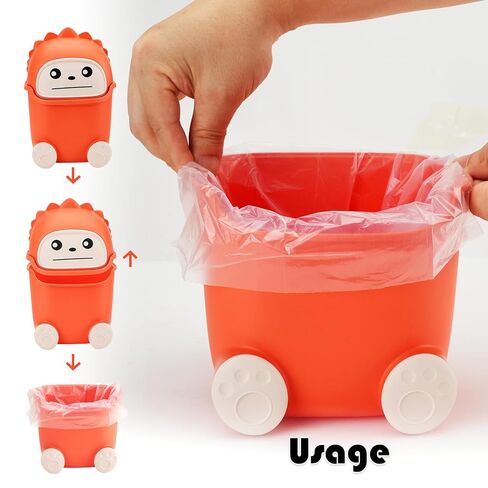 Mini Trash Can with Flip Lid, Cute Monster Desk Trash Garbage Can with 100 Trash Bags, Tiny Wastebasket Trash Can for Car, Home, Office, Kitchen, Tabletop, Bedroom, Bathroom (Orange) in Saudi Arabia