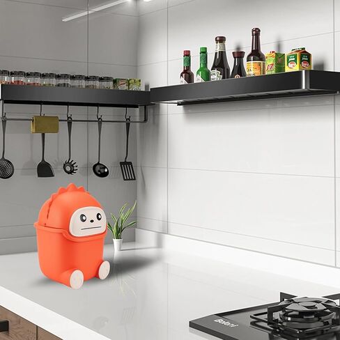Mini Trash Can with Flip Lid, Cute Monster Desk Trash Garbage Can with 100 Trash Bags, Tiny Wastebasket Trash Can for Car, Home, Office, Kitchen, Tabletop, Bedroom, Bathroom (Orange) in Saudi Arabia