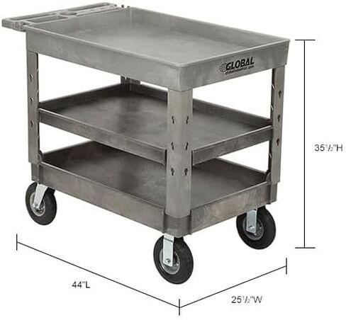 Global Industrial Plastic 3 Tray Shelf Industrial Strength Service & Utility Cart, 44" x 25-1/2", 8" Pneumatic Wheels in Saudi Arabia