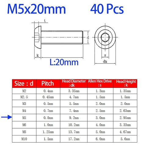 M5-0.8 x 20mm Button Head Socket Cap Screws, Stainless Steel 304, Full Thread, Allen Socket Drive, Heavy Duty Machine Hexagon Screw Drive 40 PCS in Saudi Arabia