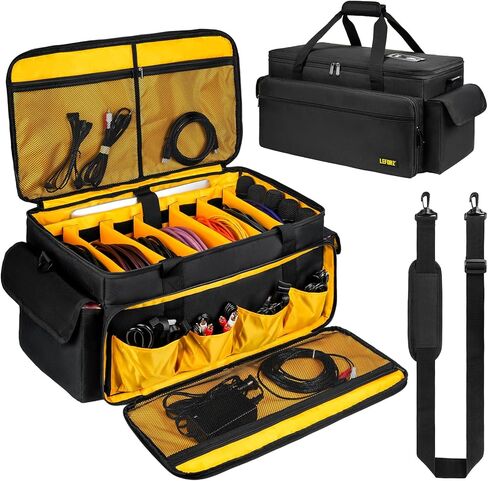 Large DJ Equipment Bag with 6 Detachable Dividers,DJ Cable File Bag with Laptop and Microphone Slots,Travel Dj Gig Organizer Bags for DJ Gear,Musicians, Professional and Dj Accessories( 21.5"×12"×11") in Saudi Arabia