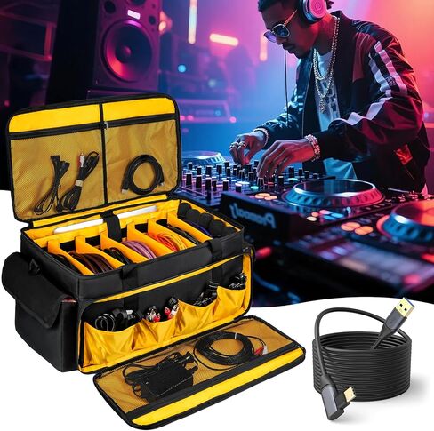 Large DJ Equipment Bag with 6 Detachable Dividers,DJ Cable File Bag with Laptop and Microphone Slots,Travel Dj Gig Organizer Bags for DJ Gear,Musicians, Professional and Dj Accessories( 21.5"×12"×11") in Saudi Arabia