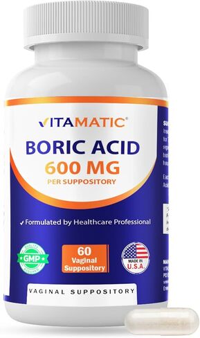 Vitamatic Boric Acid Vaginal Capsule Shell Suppositories 600 mg USP Grade Boric Acid in Vegetarian Capsule Shell - 60 Count in Saudi Arabia