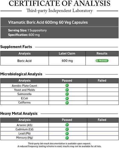 Vitamatic Boric Acid Vaginal Capsule Shell Suppositories 600 mg USP Grade Boric Acid in Vegetarian Capsule Shell - 60 Count in Saudi Arabia