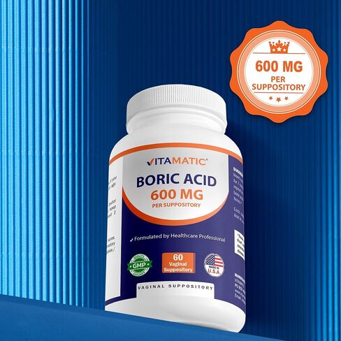 Vitamatic Boric Acid Vaginal Capsule Shell Suppositories 600 mg USP Grade Boric Acid in Vegetarian Capsule Shell - 60 Count in Saudi Arabia