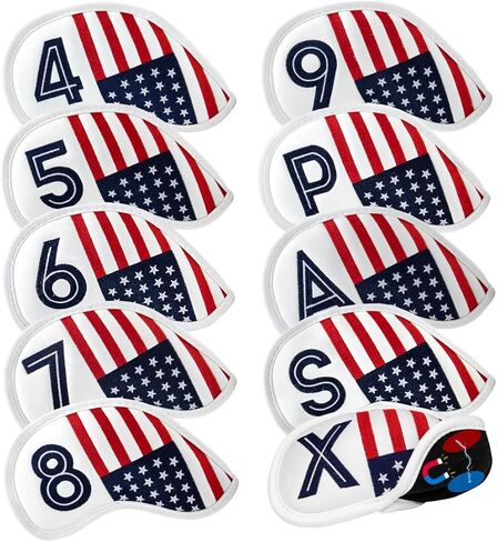 Magnetic Golf Iron Covers Premium Leather Iron and Wedge Golf Club Head Covers - Set of 10 Fits Most Clubs USA American Flag Head Cover Set Headcovers for Irons in Saudi Arabia