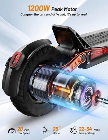 JOYOR S5-Z Electric Scooter, 1200W Peak Motor 48V Battery Up to 34 Miles Long Range 37MPH, 10 inch All-Terrain Folding E Scooter for Adults, Dual Shock Absorption & Double Braking UL Certification in Saudi Arabia